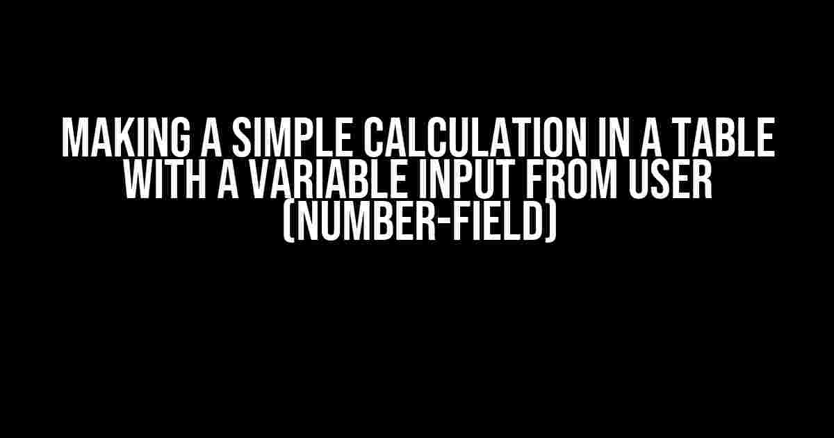 Making a Simple Calculation in a Table with a Variable Input from User (Number-Field)